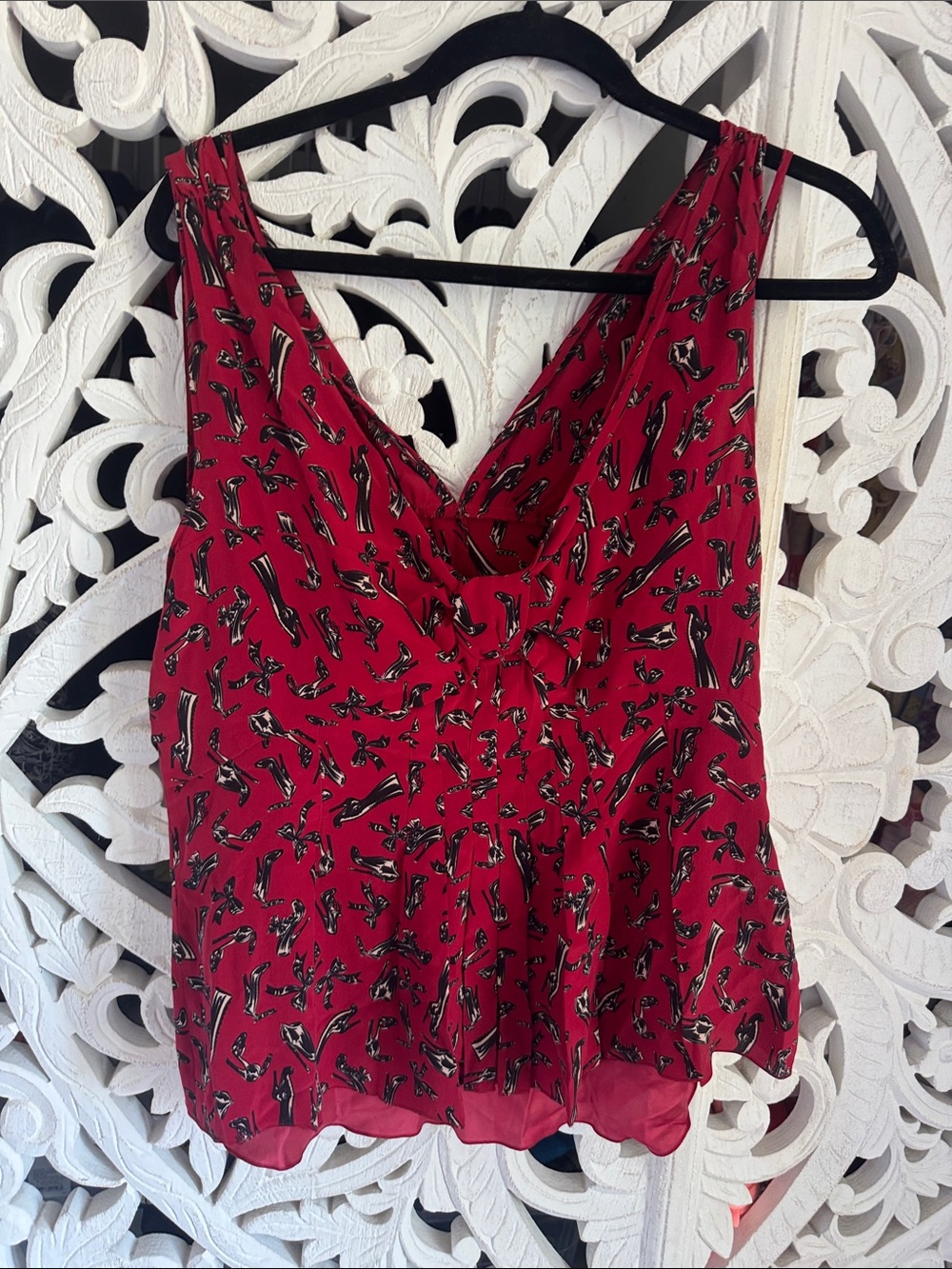 Moschino Silk Sleeveless Top High Heel Bow Print Sz 14 Made in Italy